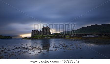Eilean Donan Castle at Dornie on Kyle of Lochalsh in Scotland with a reflection