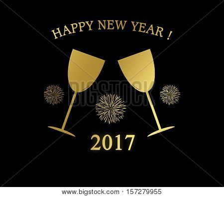 HAPPY NEW YEAR 2017 Graphic with Gold champagne glasses