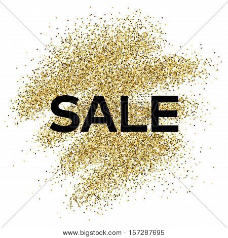 Gold glitter sparkles background for greeting card, poster, banner, website, header, certificate. Abstract background of golden smear for text.