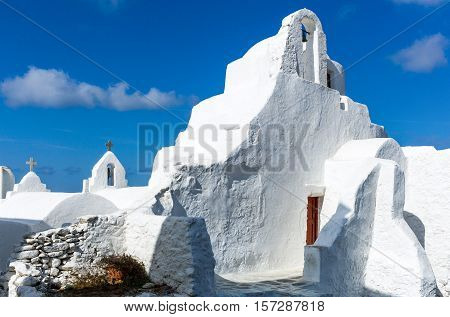 Greece Mykonos Chora the Panagia Paraportiani orthodox church in the Kastro area