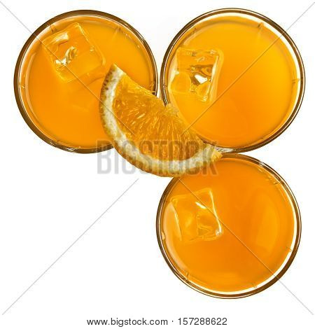 Orange juice glasses isolated on white background