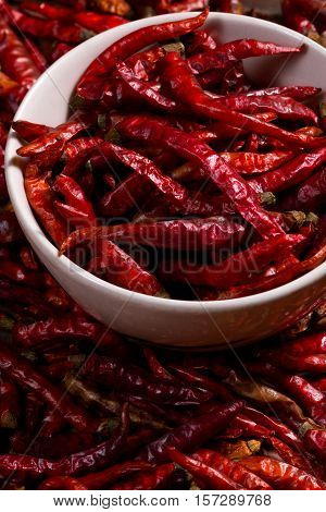 Red hot chili pepper dried in white cup