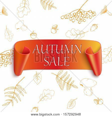 Autumn sale sticker on autumn background. Vector illustration
