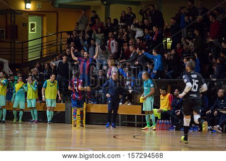 VALENCIA, SPAIN - NOVEMBER 8th: Buendia celebrates a goal during Spanish King Cup match between Levante UD FS and FC Barcelona at Cabanyal Stadium on November 8, 2016 in Valencia, Spain
