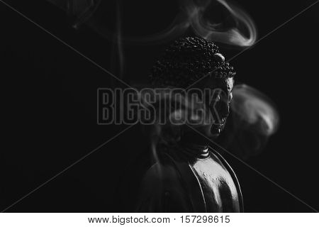 Decorative Buddha Statue, Buddha In The Background Of Incense, Shakyamuni Attained Enlightenment. Th
