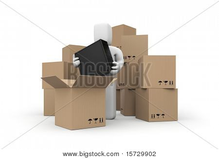 纸箱与人持有计算机