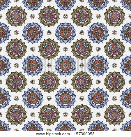 Vector ethnic boho pattern mandala on a blue background. The circular blue oriental seamless pattern.