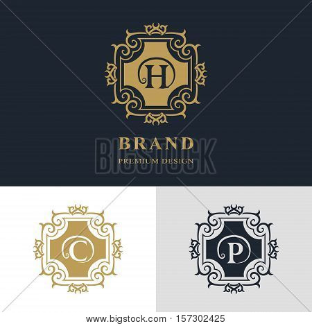 Monogram design elements graceful template. Calligraphic elegant line art logo design. Letter emblem sign H C P for Royalty business card Boutique Hotel Heraldic Jewelry. Vector illustration