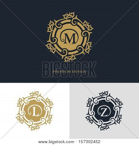 Monogram design elements graceful template. Calligraphic elegant line art logo design. Letter emblem sign M L Z for Royalty business card Boutique Hotel Heraldic Jewelry. Vector illustration