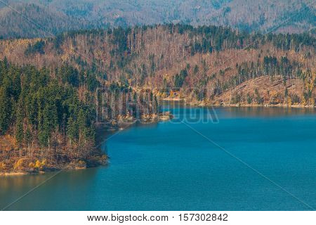 Panoramic view of Lokvarsko lake, beautiful mountain autumn landscape, Lokve, Gorski kotar, Croatia