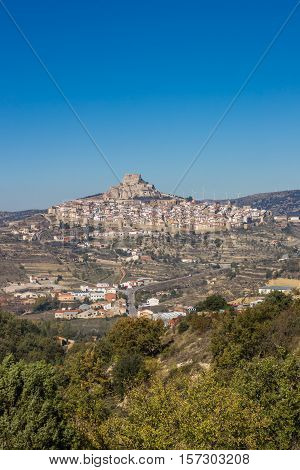 Castle on top of the rock in Morella Spain