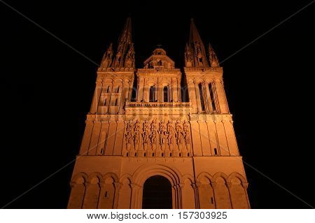 Saint-maurice Cathedral At Night, Angers In France