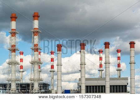 CHP pipes against the sky in a Moscow, Russia