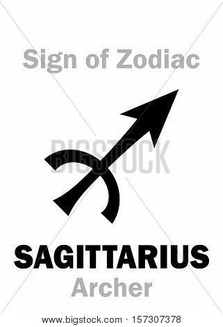 Astrology Alphabet: Sign of Zodiac SAGITTARIUS (The Archer). Hieroglyphics character sign (single symbol).