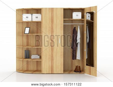 Open Wardrobe Isolated On White Background. Include Clipping Path.