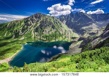Beautiful Sunrise At Czarny Staw Gasienicowy In Polish Mountains