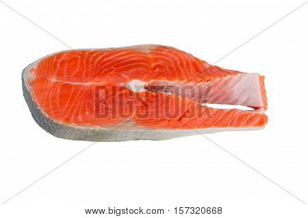 raw salmon steak isolated on white background. Salmon steak red fish