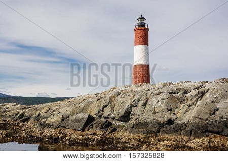Lighthouse Les eclaireurs in Beagle Channel near Ushuaia (Tierra del Fuego)