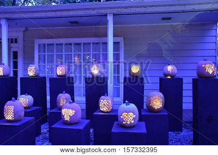 CROTON-ON-HUDSON, NEW YORK - OCT 16: The Great Jack O'Lantern Blaze in Croton-on-Hudson in New York, as seen on Oct 16, 2016. It is is a fall spectacle integrating thousands of hand-carved jack o'lanterns.