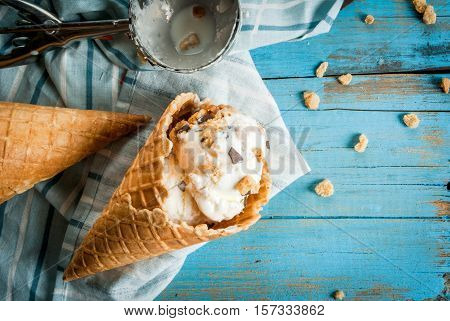 Traditional Waffle Cones And Ice Cream