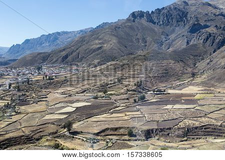 Panoramic view of the city of Chivay, Colca Canyon, Peru