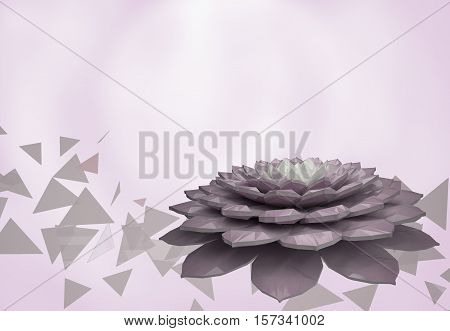 Polygonal 3D ceramic flower, pink and white background