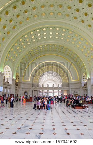 WASHINGTON D.C.,USA - AUGUST 17,2016 : The interior of Union Station, the historic train and bus station in Washington D.C.