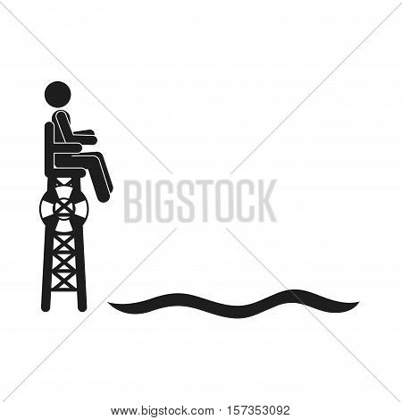 monochrome silhouette male lifeguard Watchtower beside the water vector illustration