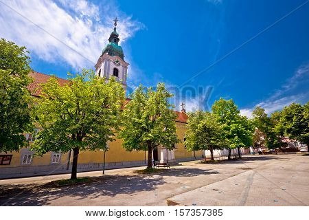Karlovac central square church and park town in Croatia