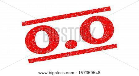 0.0 watermark stamp. Text tag between parallel lines with grunge design style. Rubber seal stamp with dirty texture. Vector red color ink imprint on a white background.