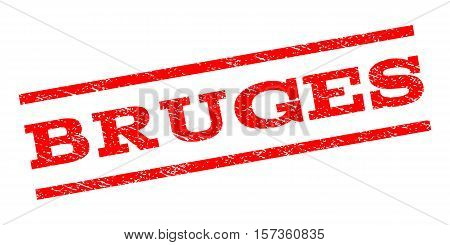 Bruges watermark stamp. Text tag between parallel lines with grunge design style. Rubber seal stamp with dirty texture. Vector red color ink imprint on a white background.