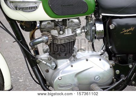 Triumph TR6 Trophy 1967, Photographed at Coleford Carnival of transport, England. 11th April 2009 (engine block)