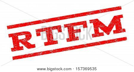 Rtfm watermark stamp. Text tag between parallel lines with grunge design style. Rubber seal stamp with dirty texture. Vector red color ink imprint on a white background.