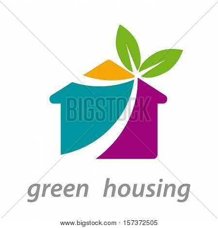 Vector abstract shape logo green house with palnt