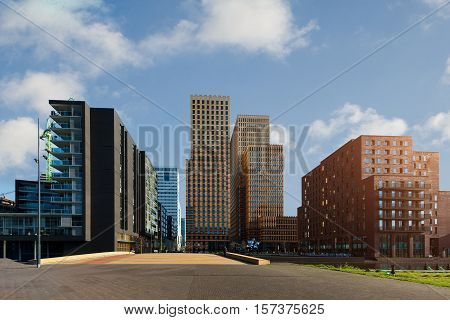 Amsterdam business district with office buildings at Amsterdam Zuid Amsterdam Netherlands.