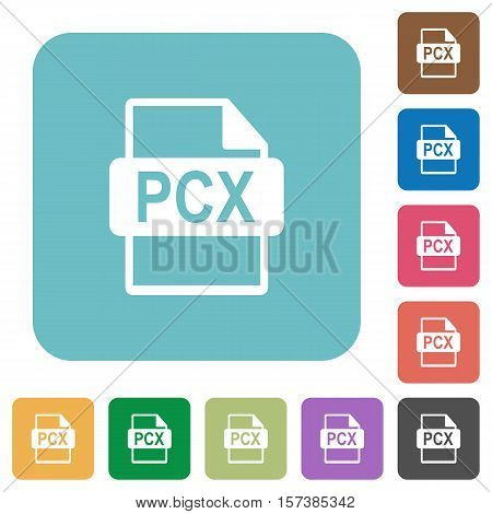 PCX file format white flat icons on color rounded square backgrounds