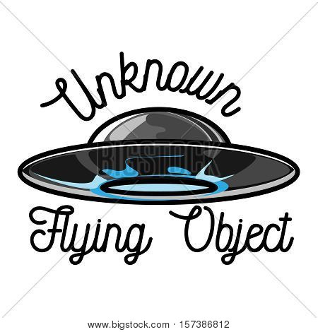 Color vintage ufo emblem. UFO cocept. Vintage style. Vector illustration