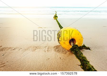 Seascape With Rope And Buoy In Seaweeds