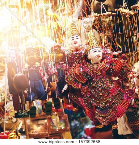 Thailand Street Market With Authentic Dolls