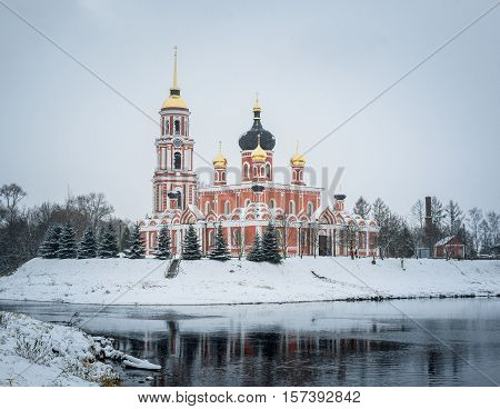 Cathedral And River Polist Staraya Russa At The Winter Background