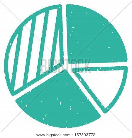 Pie Chart grainy textured icon for overlay watermark stamps. Flat symbol with scratched texture. Dotted vector cyan ink rubber seal stamp with grunge design on a white background.