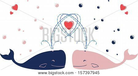 Abstract flat image witn graphic love whales