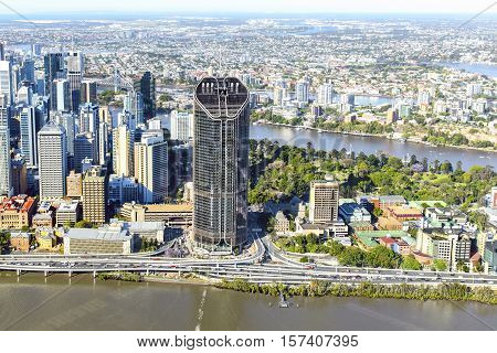 BRISBANE, AUSTRALIA - OCTOBER 18 2016: Brisbane CBD cityscape with 1 William Street building