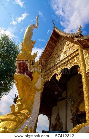 Wat Kasa Golden Top roof blue sky cloud Mae Chan Chiang Rai