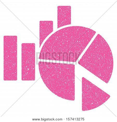 Statistics grainy textured icon for overlay watermark stamps. Flat symbol with dirty texture. Dotted vector pink ink rubber seal stamp with grunge design on a white background.