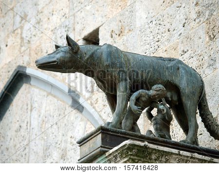 Siena - the town's emblem; a she-wolf suckling the infants Romulus and Remus.