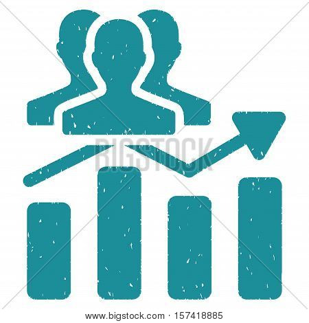 Audience Chart Trend grainy textured icon for overlay watermark stamps. Flat symbol with dust texture. Dotted vector soft blue ink rubber seal stamp with grunge design on a white background.