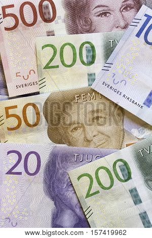 Swedish Currency SEK (Notes) Close Up macro.
