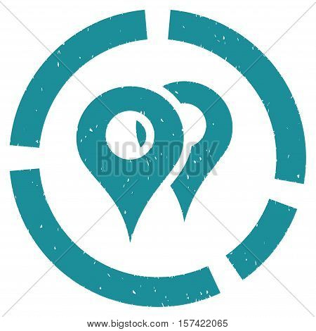 Geo Diagram grainy textured icon for overlay watermark stamps. Flat symbol with dust texture. Dotted vector soft blue ink rubber seal stamp with grunge design on a white background.