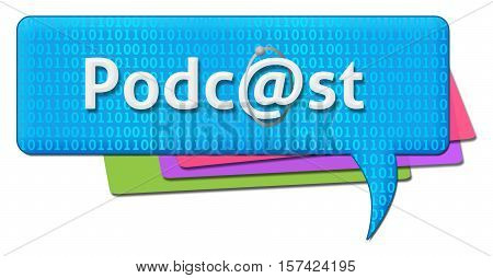 Podcast text written over blue background in a conceptual way.